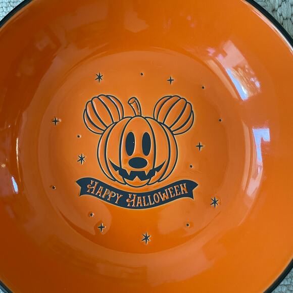 Disney Mickey Mouse HALLOWEEN Pumpkin Serving Bowl Candy Dish Black & Orange New - Picture 7 of 8